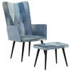 vidaXL Fauteuil met voetensteun patchwork canvas blauw denim