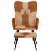 The Living Store Gestoffeerde Armstoel Bruin - Fauteuil en Voetenbank - 55x43x97cm - Echt Leer