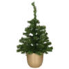 Kunst kerstboom/kunstboompje groen in gouden pot H60 cm - Kunstkerstboom