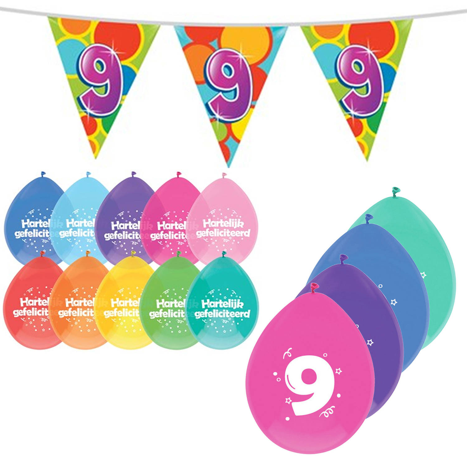 Leeftijd verjaardag thema 9 jaar pakket ballonnen/vlaggetjes - Feestpakketten