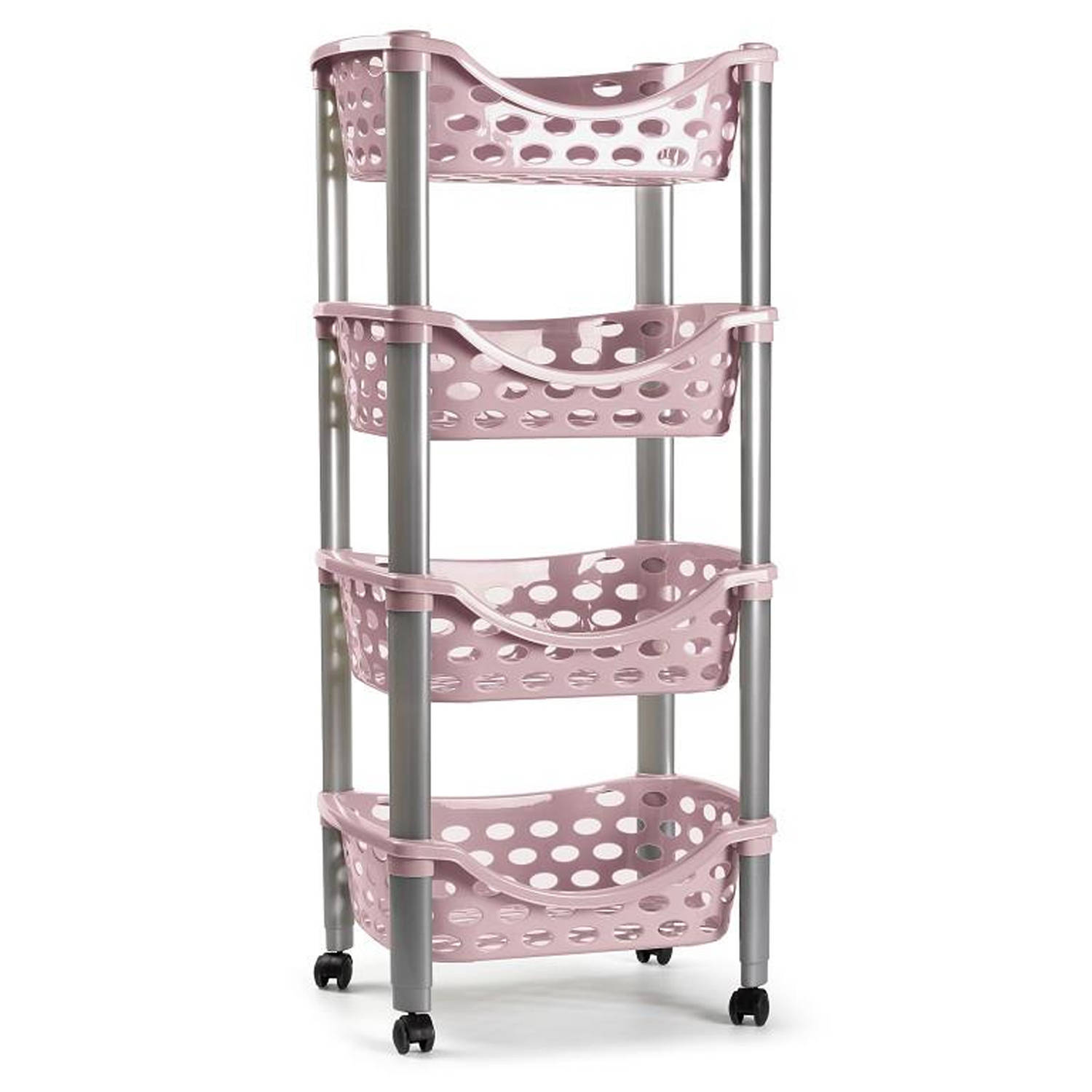 Keukentrolley-roltafel 4 laags kunststof roze 40 x 88 cm Opberg trolley