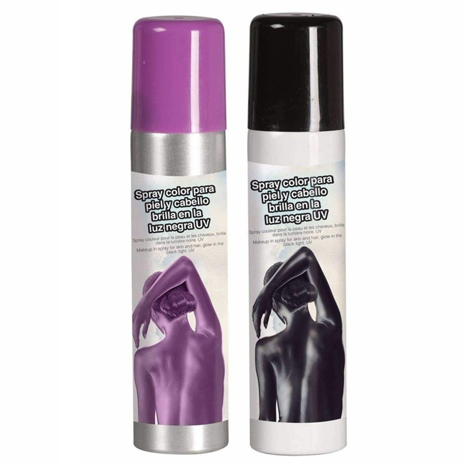Guirca Haarspray-bodypaint spray 2x kleuren paars en zwart 75 ml Schmink