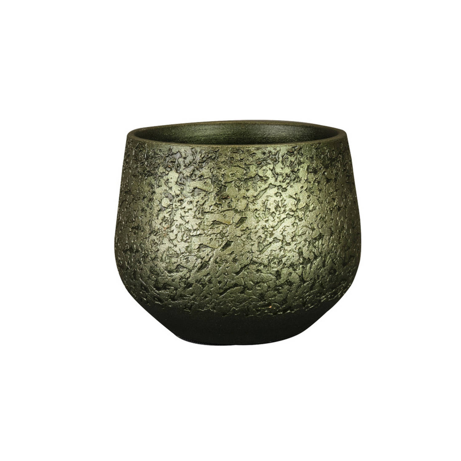 Steege Plantenpot/bloempot - keramiek - metallic donkergroen/touch of gold - D16/H13 cm