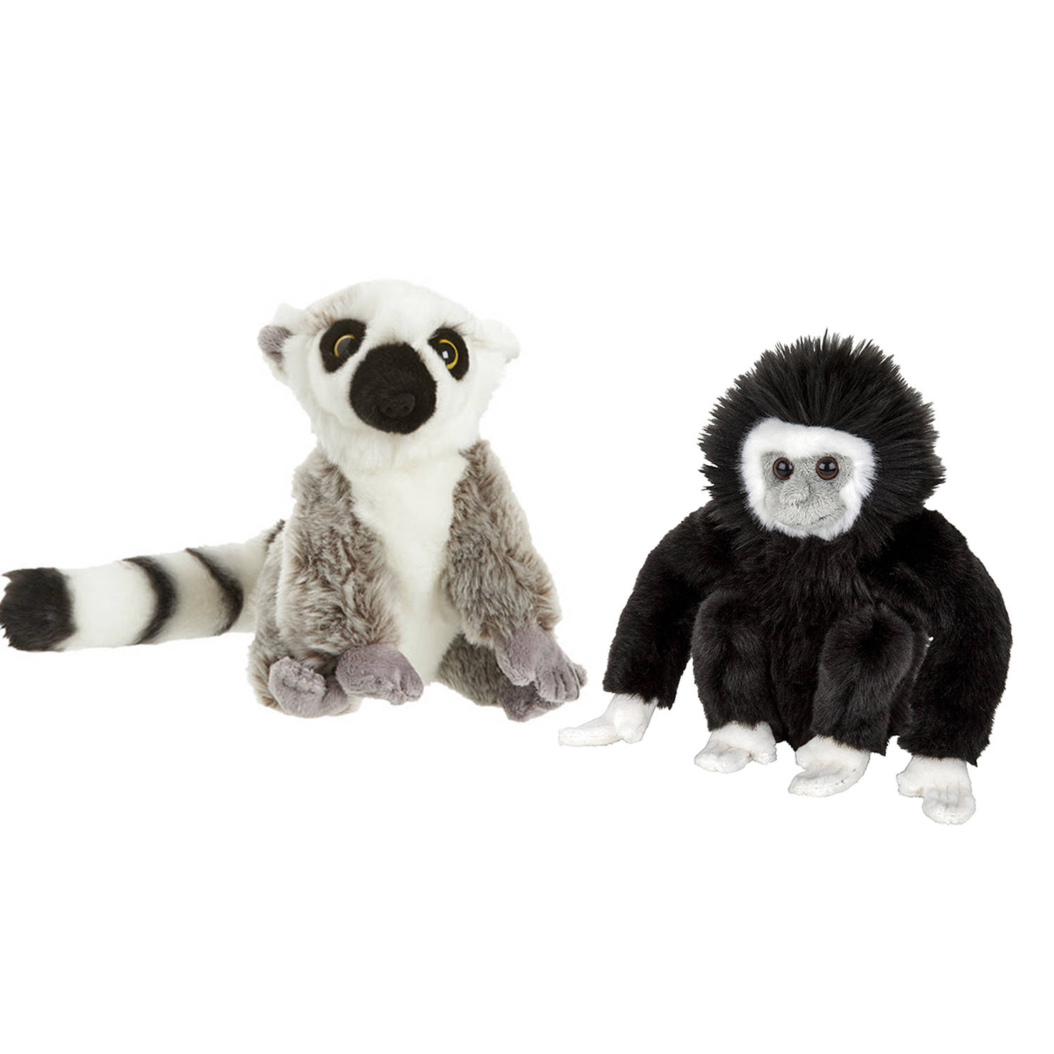 Apen serie zachte pluche knuffels 2x stuks Maki aap en Gibbon Aap van 18 cm Knuffeldier