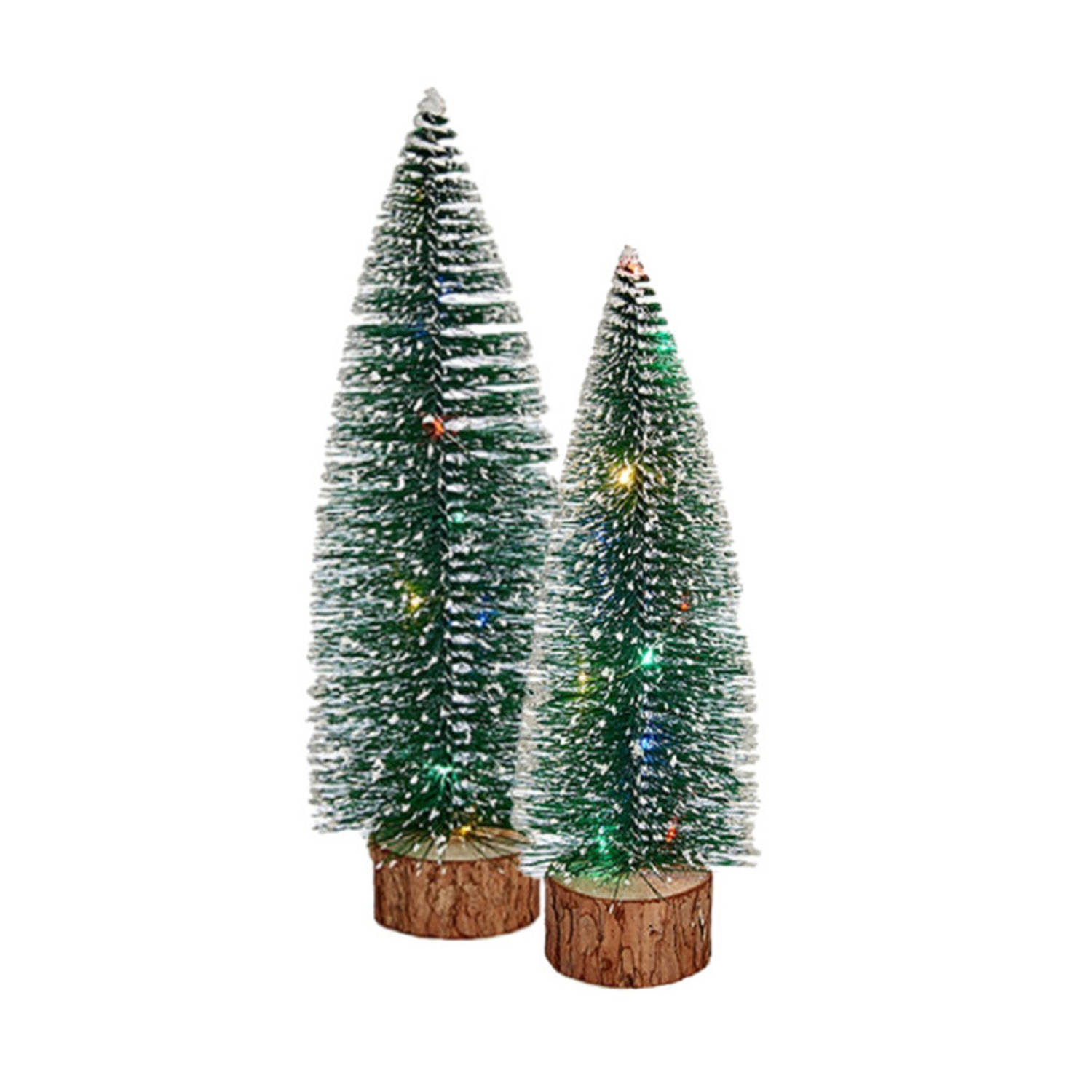 Kleine-mini decoratie kerstboompjes set van 2x st met gekleurd licht 25-30 cm Kerstdorpen