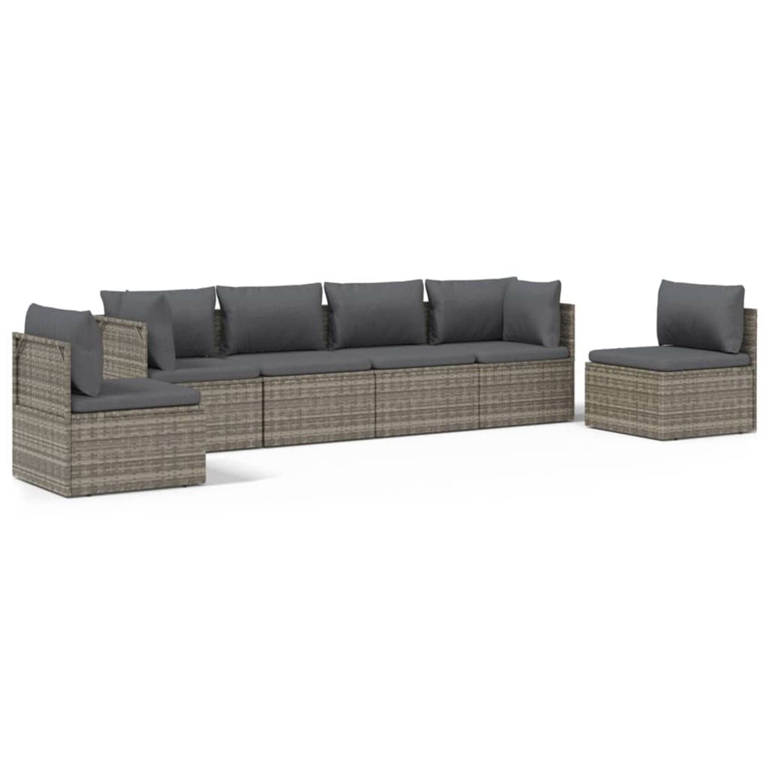 vidaXL 6-delige Loungeset met kussens poly rattan grijs