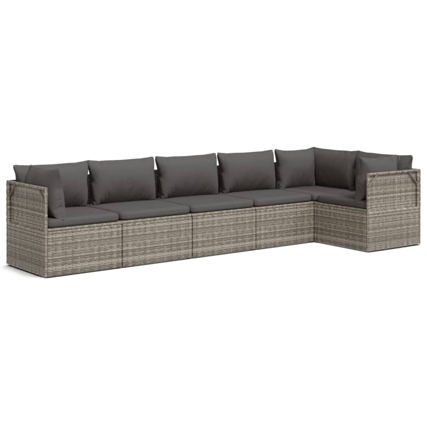 vidaXL 6-delige Loungeset met kussens poly rattan grijs