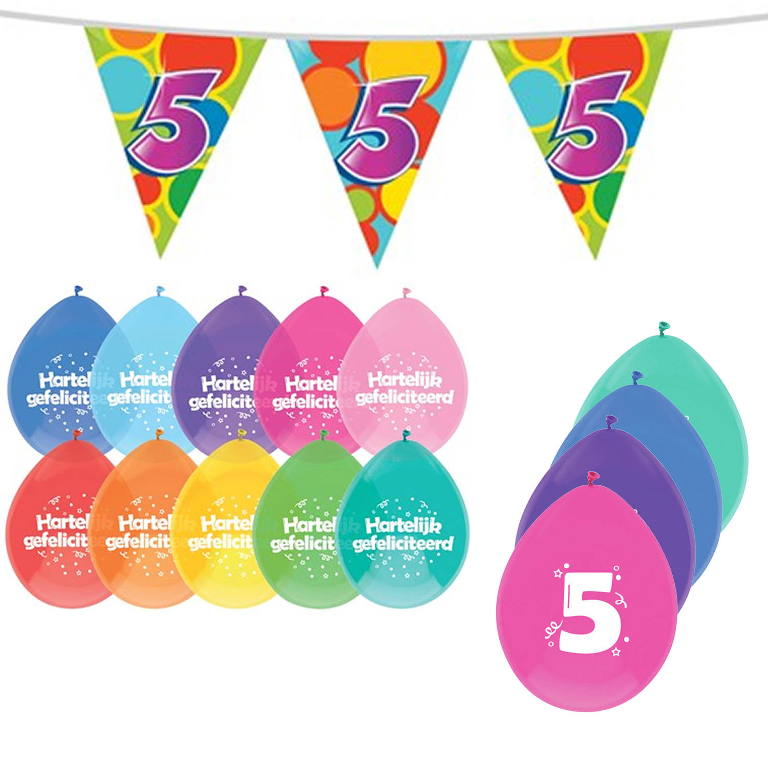 Leeftijd verjaardag thema 5 jaar pakket ballonnen/vlaggetjes - Feestpakketten