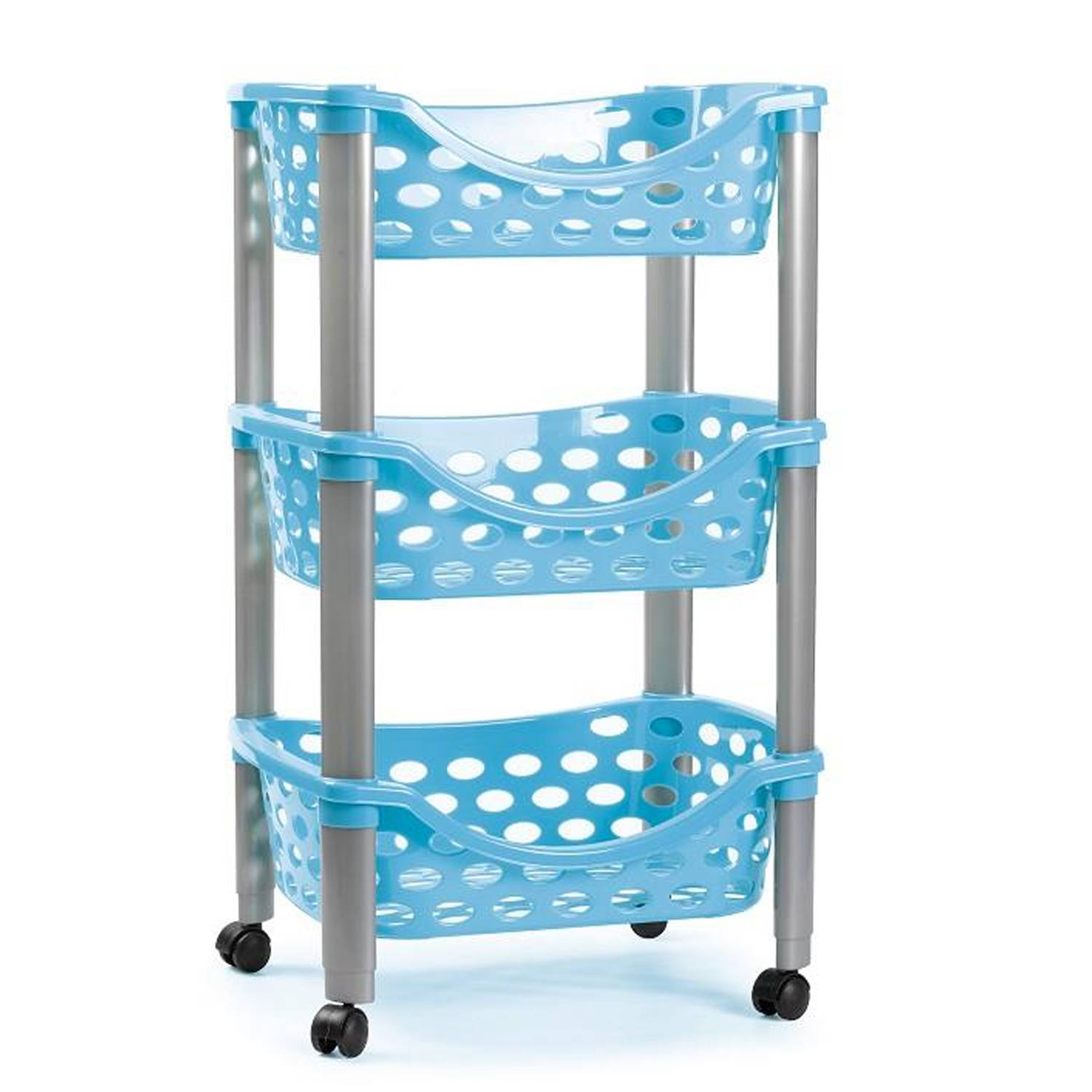 PlasticForte Keukentrolley/roltafel - 3-laags - kunststof - blauw- 40 x 65 cm