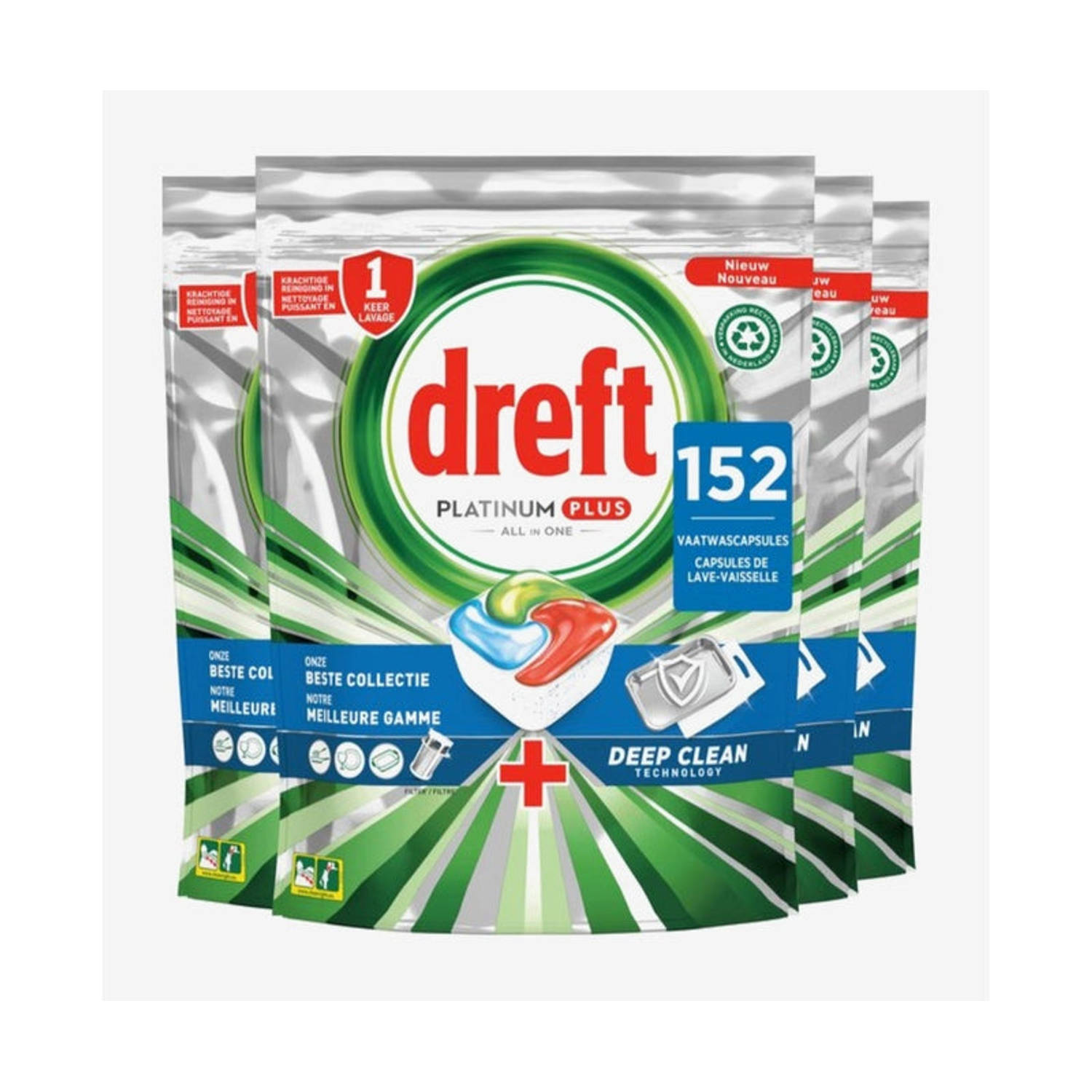 Dreft Platinum Plus All In One Vaatwastabletten - Deep Clean - Voordeelverpakking 4 x 38 stuks