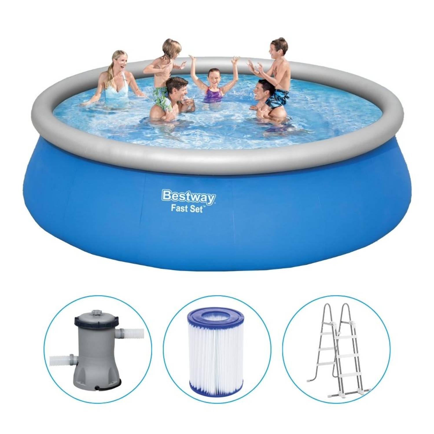 Hopelijk Snel doorboren Bestway - Fast Set - Opblaasbaar zwembad inclusief filterpomp en  zwembadtrap - 457x122 cm - Rond | Blokker