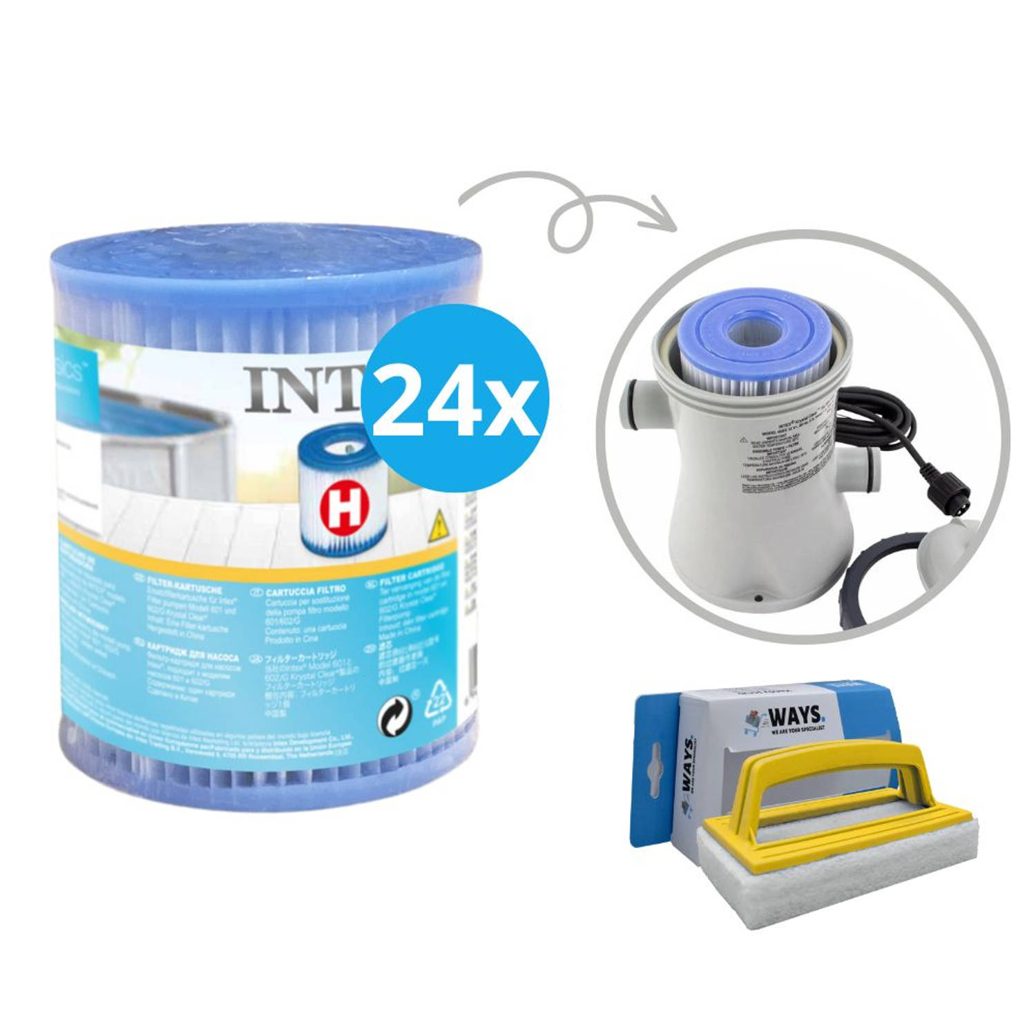 Intex Voordeelverpakking H Filters Geschikt Voor Filterpomp 28602gs 24 Stuks & Ways Scrubborstel