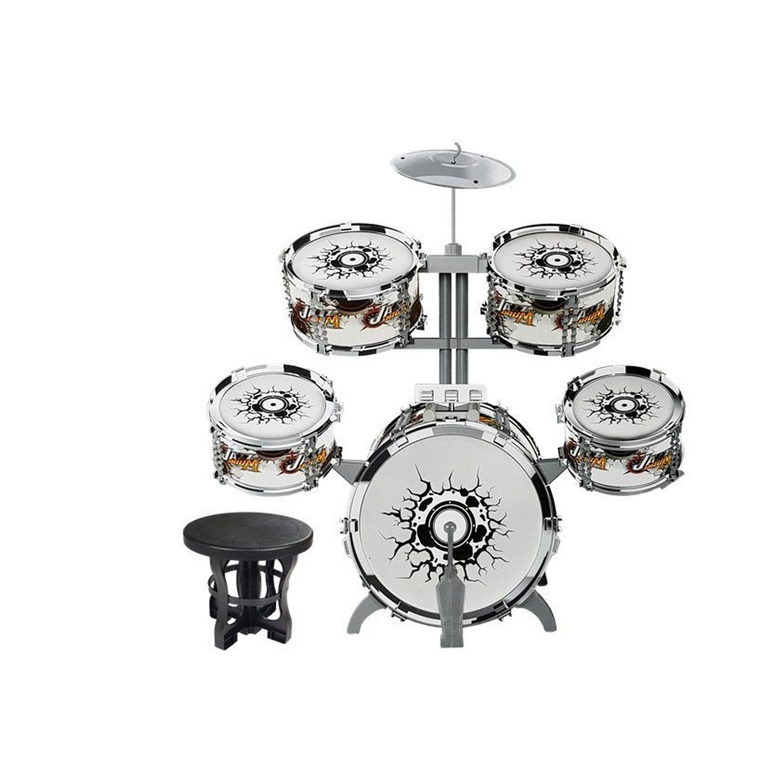 Drumstel voor kinderen met 4 trommels en xl bas - Inclusief drumbekken en krukje - Drummen voor kids - 61 x 40 x 24 cm