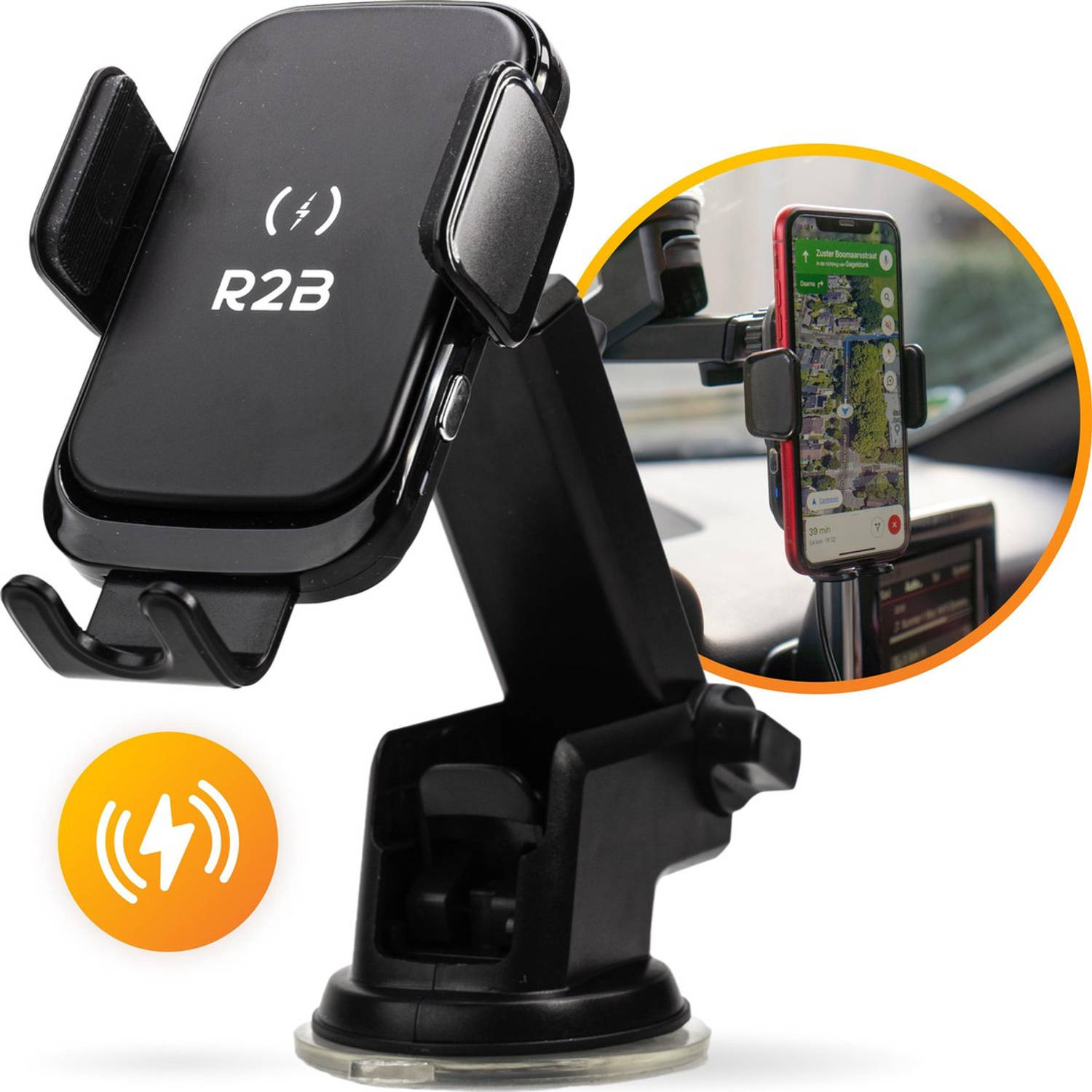 R2b Telefoonhouders Auto Zuignap Met Draadloze Oplader Voor Raam, Dashboard En Ventilatie Model Alkm