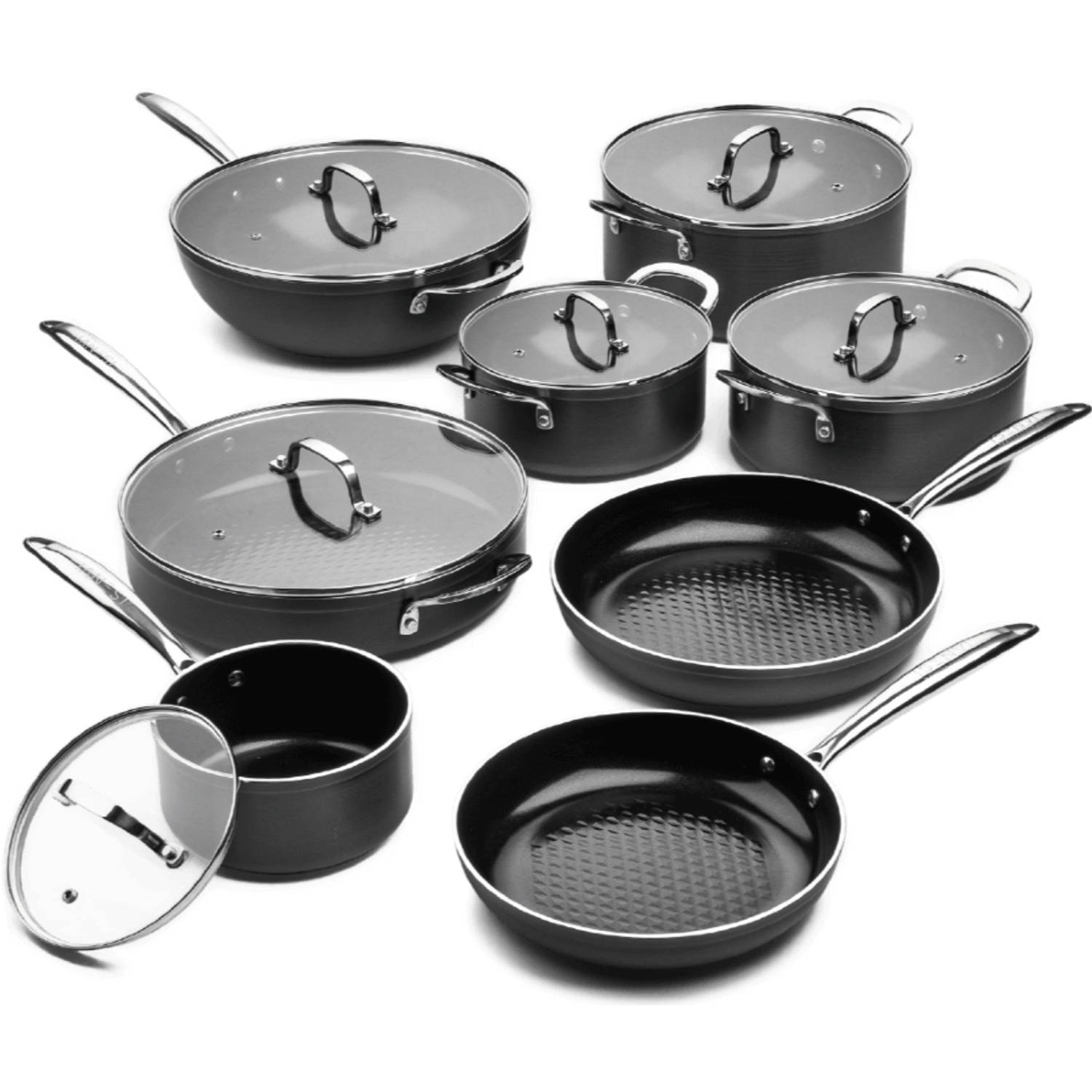 ISENVI Victoria Forged Chef Totaal Pannenset 8 delig RVS grepen