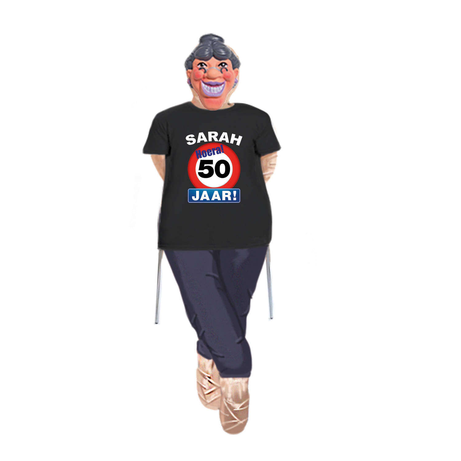 Sarah pop compleet met stopbord 50 jaar t-shirt en masker - Feestdecoratievoorwerp