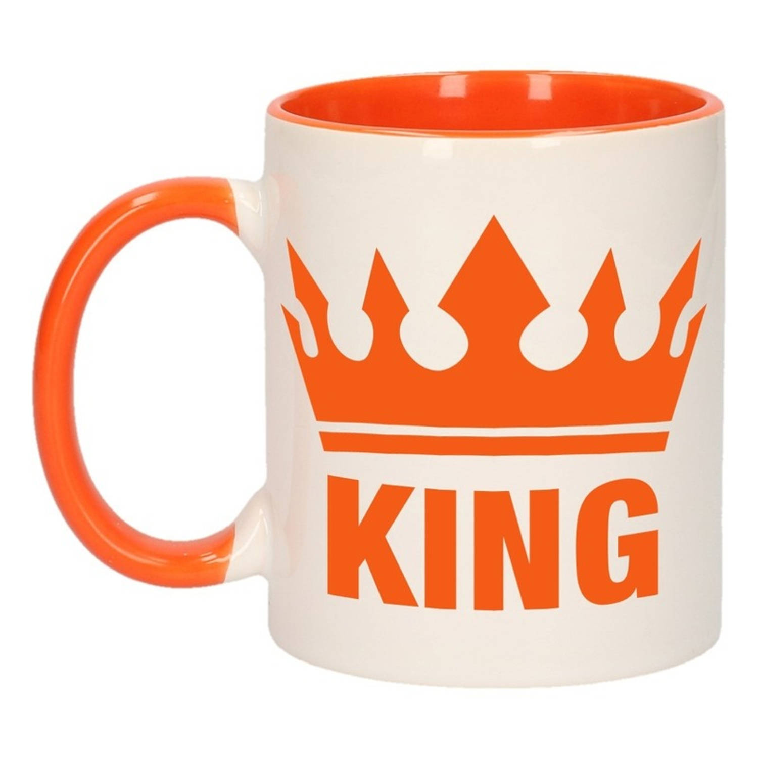 Koningsdag 1x Koningsdag King beker-mok oranje met wit 300 ml keramiek oranje bekers