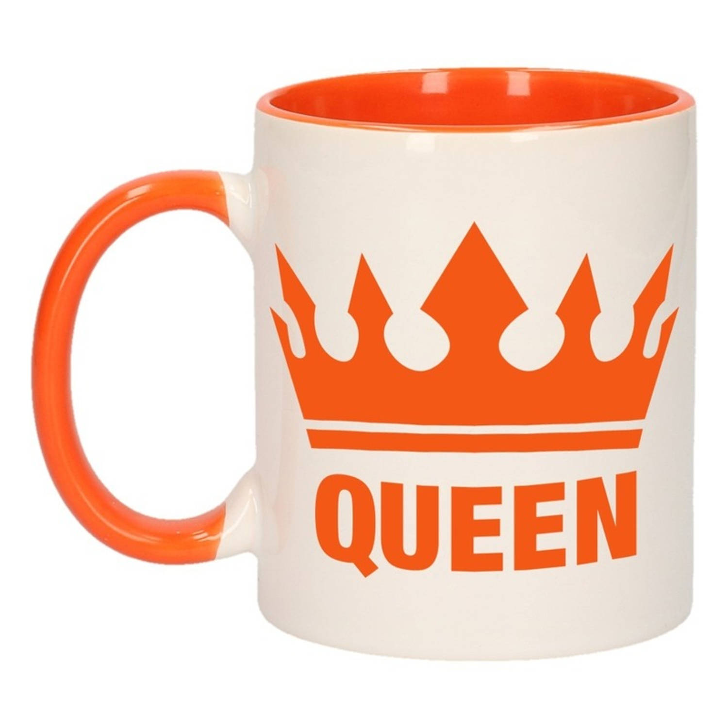 Koningsdag 1x Koningsdag Queen beker-mok oranje met wit 300 ml keramiek oranje bekers