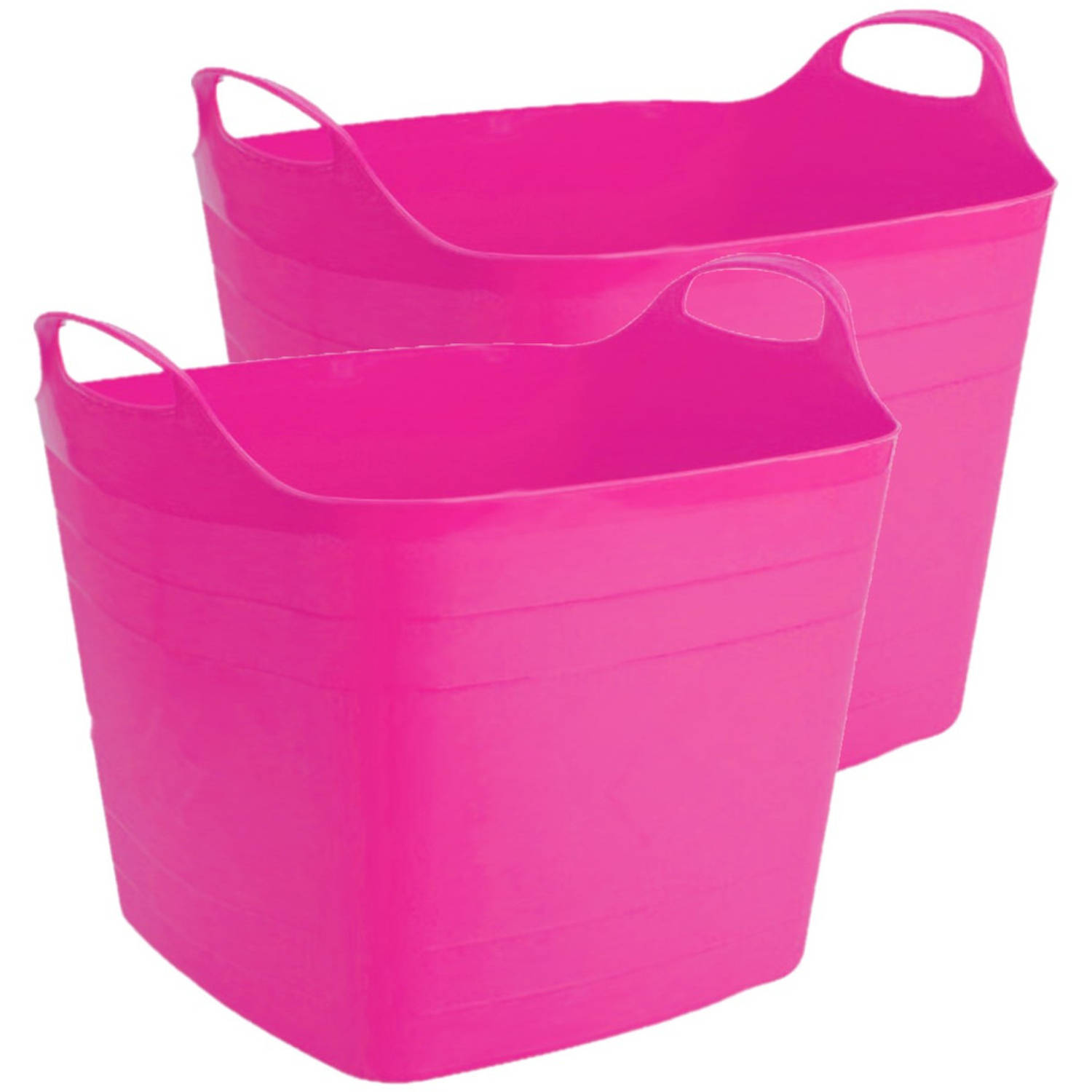 interval Afm Deter 2x stuks flexibele kuip emmer/wasmand vierkant fuchsia roze 40 liter -  Wasmanden | Blokker