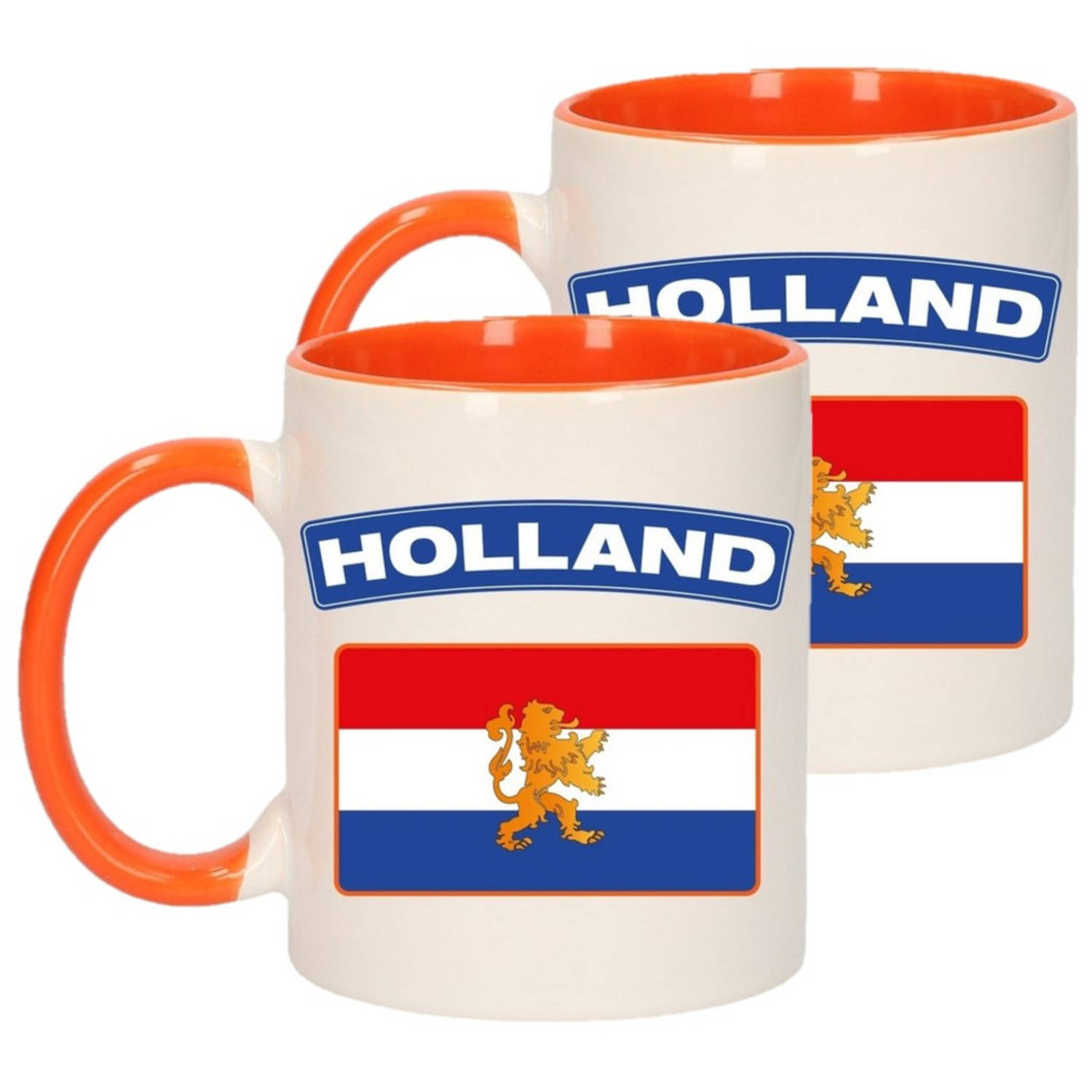 Set Van 2x Stuks Holland Vlag Mok- Beker Oranje Wit 300 Ml Feest Mokken