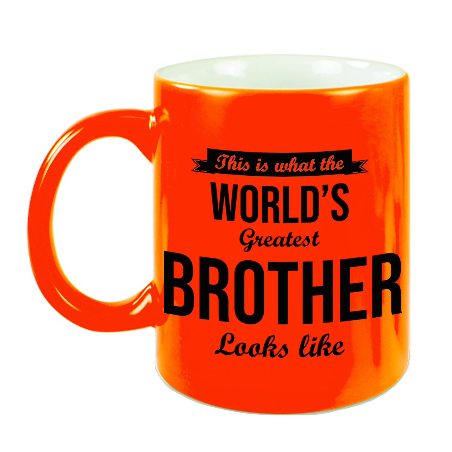 Worlds Greatest Brother cadeau mok / beker neon oranje 330 ml - feest mokken