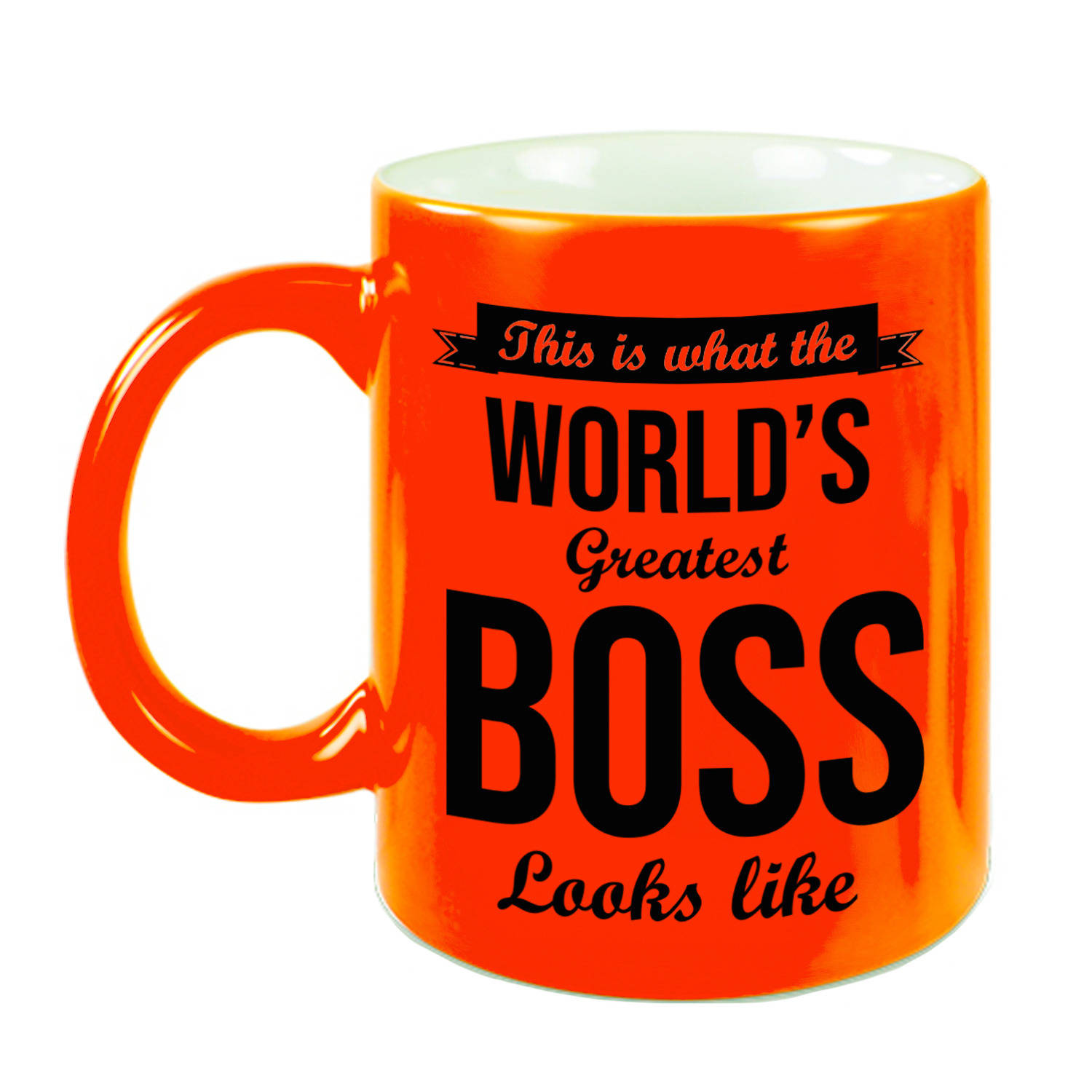 Worlds Greatest Boss Cadeau Koffiemok-Theebeker Neon Oranje 330 Ml Feest Mokken