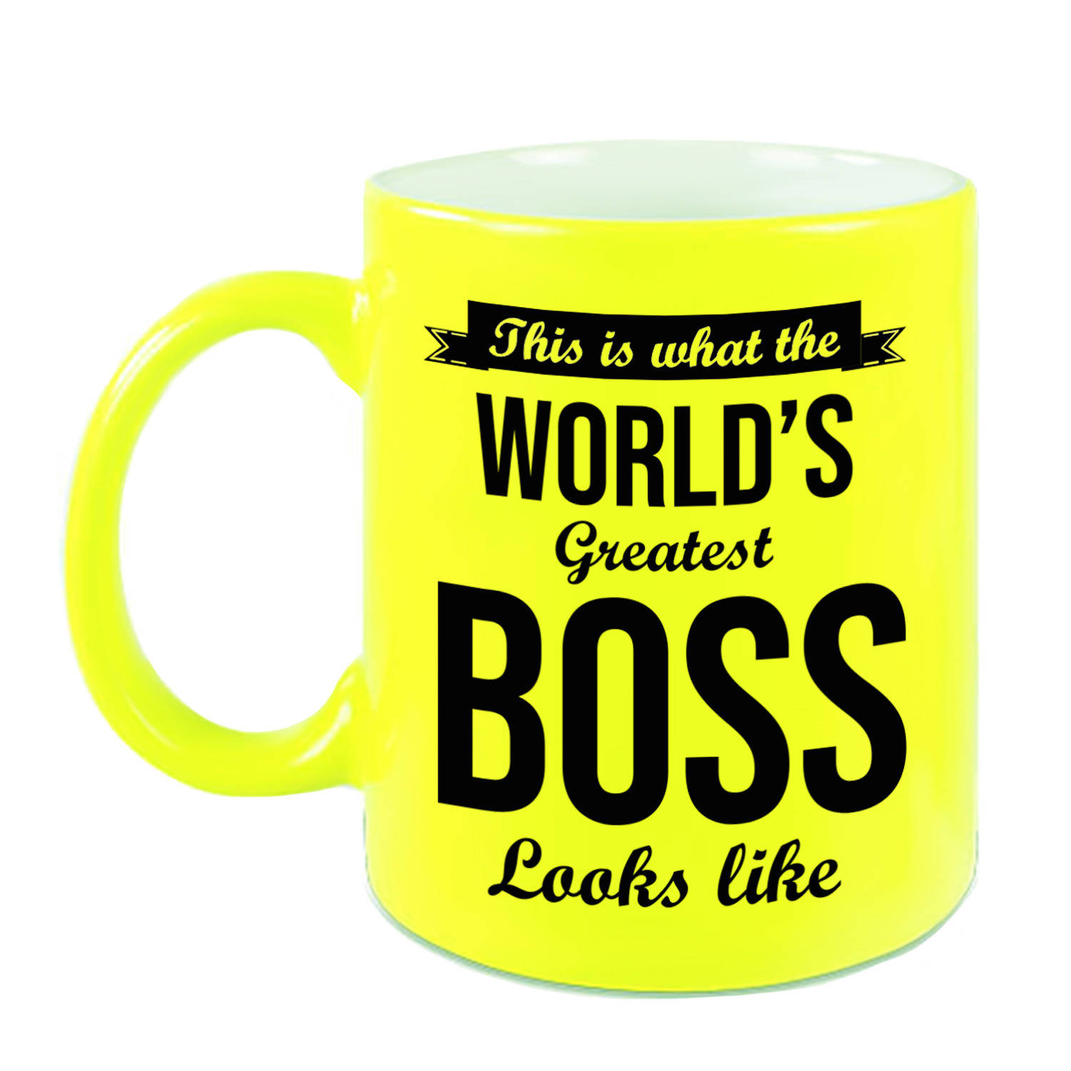 Worlds Greatest Boss Cadeau Koffiemok-Theebeker Neon Geel 330 Ml Feest Mokken