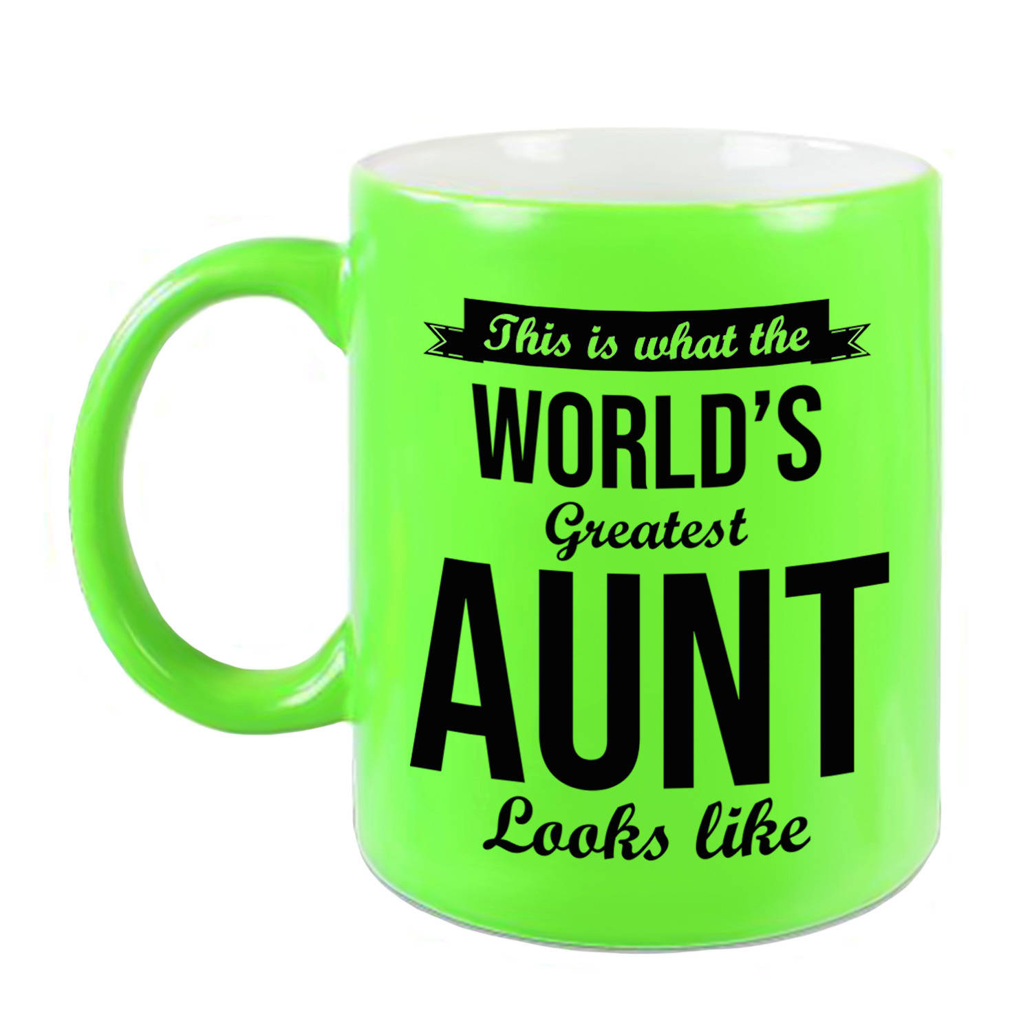 Worlds Greatest Aunt-Tante Cadeau Koffiemok-Theebeker Neon Groen 330 Ml Feest Mokken