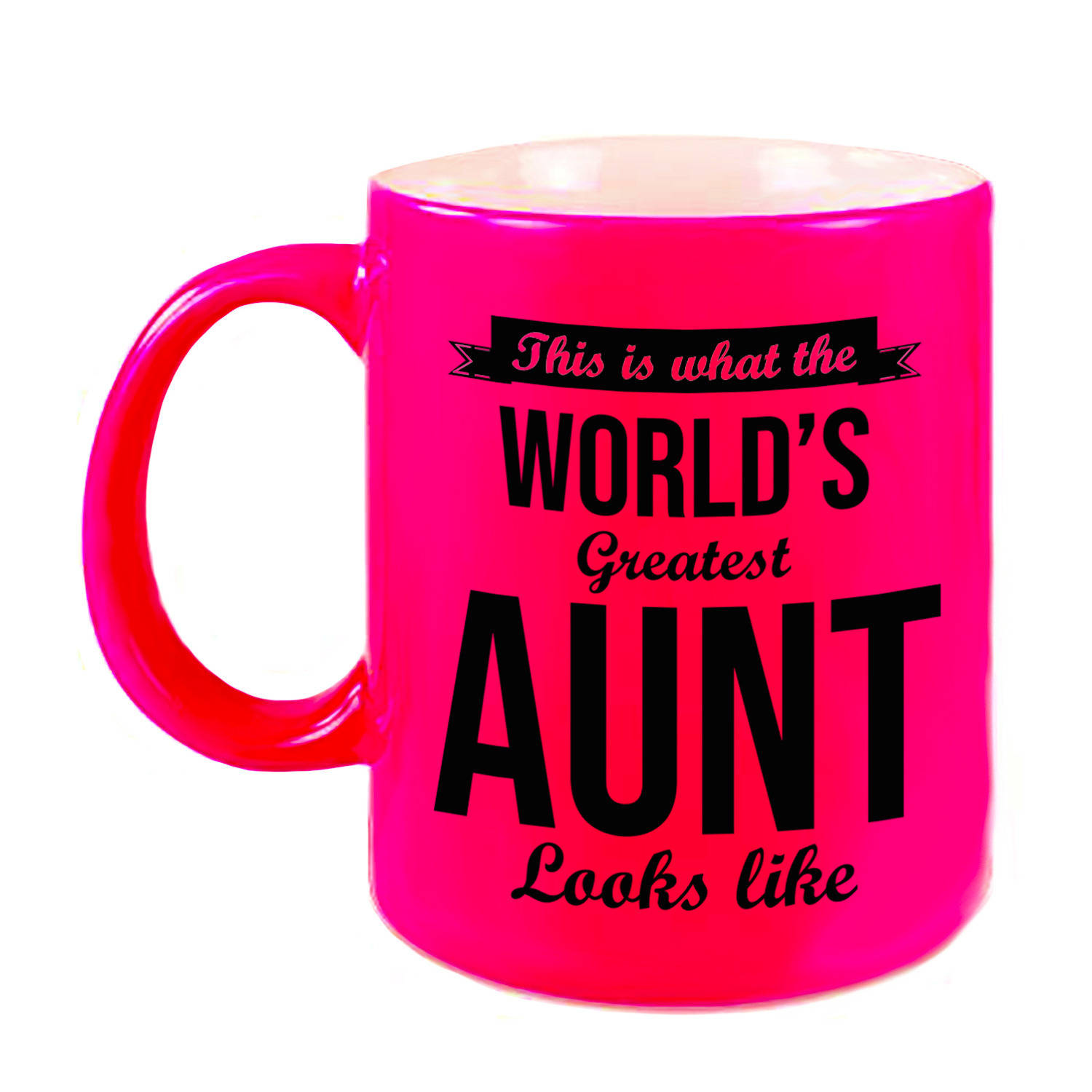 Worlds Greatest Aunt-Tante Cadeau Koffiemok-Theebeker Neon Roze 330 Ml Feest Mokken