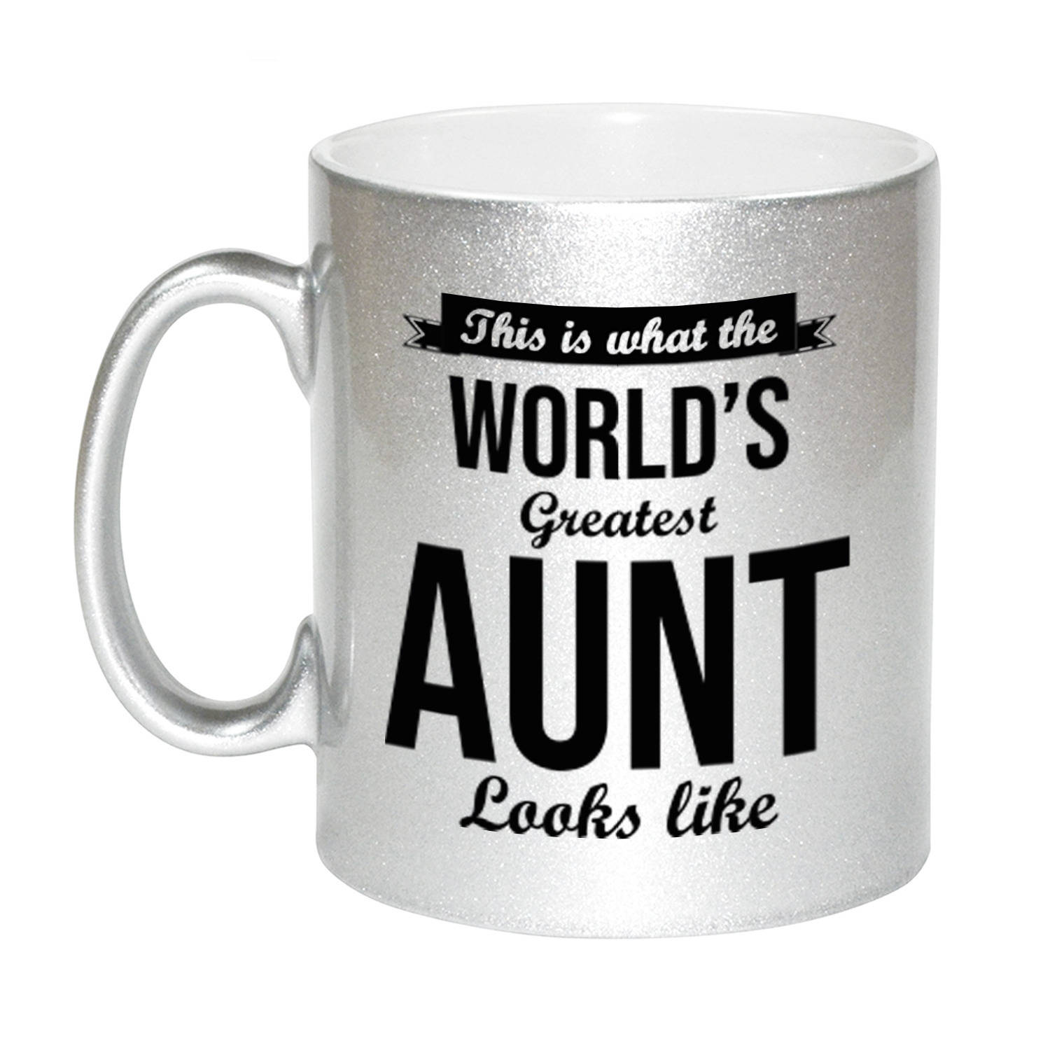 Zilveren Worlds Greatest Aunt-Tante Cadeau Koffiemok-Theebeker 330 Ml Feest Mokken