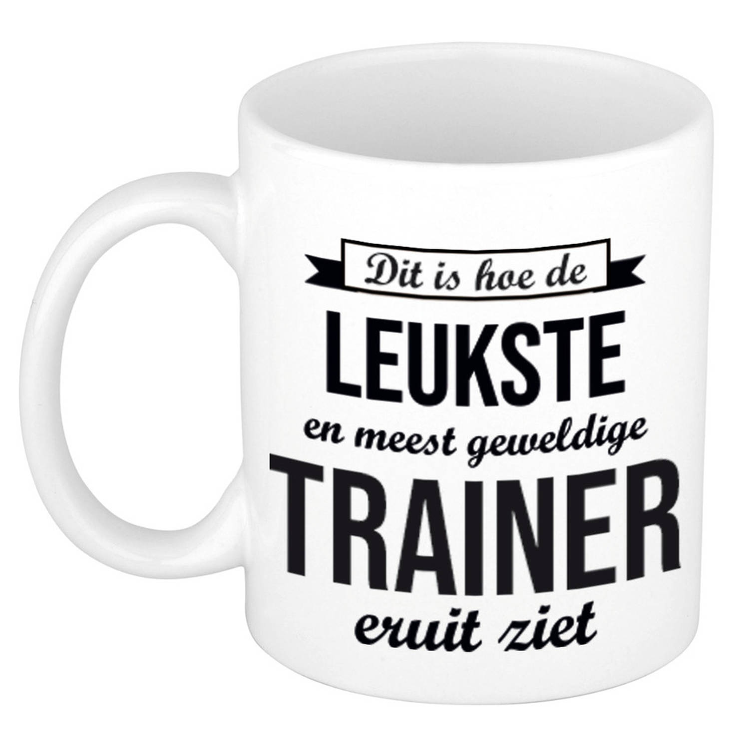 maag Steken jeans Leukste en meest geweldige trainer cadeau koffiemok / theebeker wit 300 ml  - feest mokken | Blokker