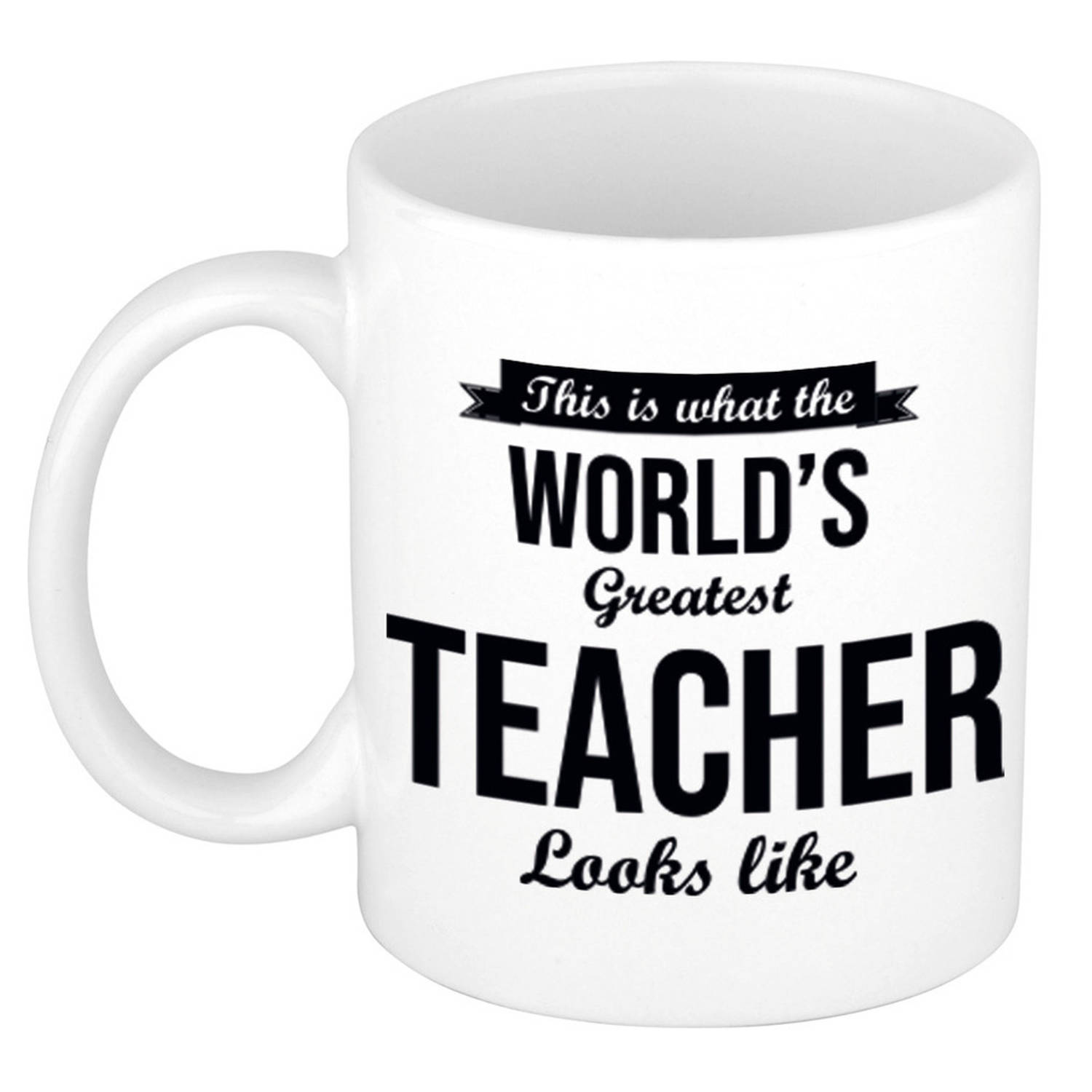 Worlds Greatest Teacher Cadeau Koffiemok-Theebeker Voor Leraar-Lerares 300 Ml Feest Mokken