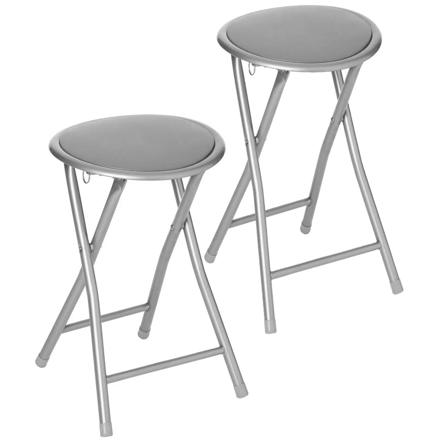2x Stuks Bijzet Krukje-stoel Opvouwbaar Zilver-grijs 46 Cm Bijzettafels