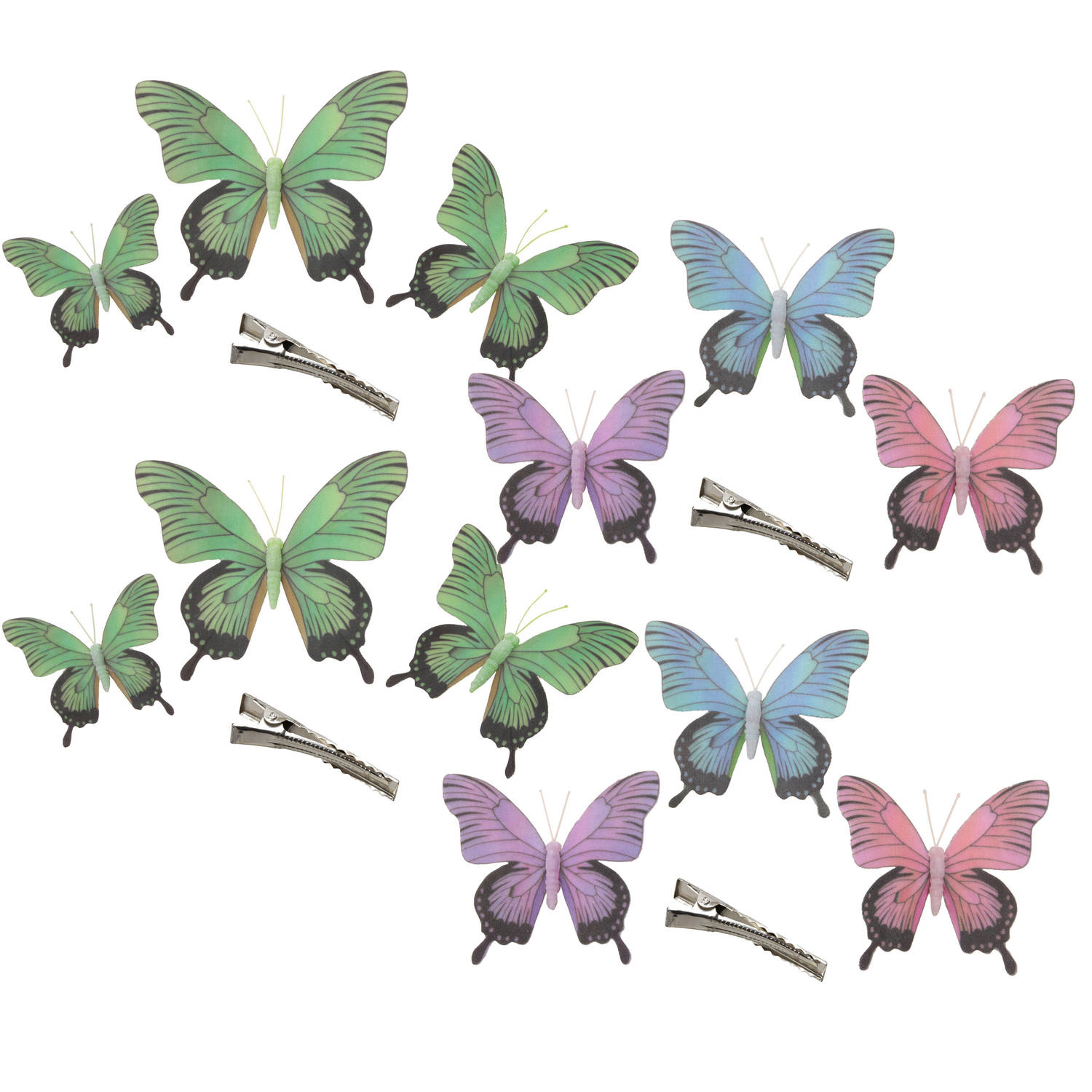 Othmar Decorations Decoratie Vlinders Op Clip 12x Stuks Groen-paars-blauw-roze Hobbydecoratieobject