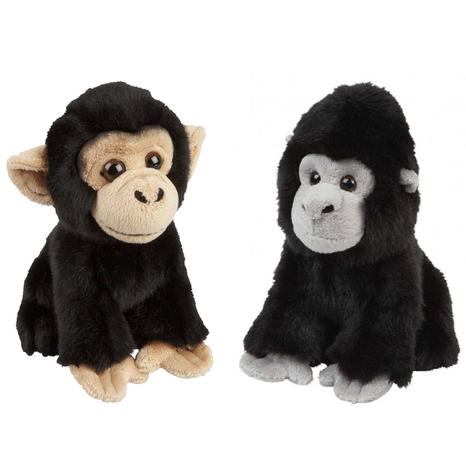 Apen serie zachte pluche knuffels 2x stuks Gorilla en Chimpansee aap van 18 cm Knuffel bosdieren