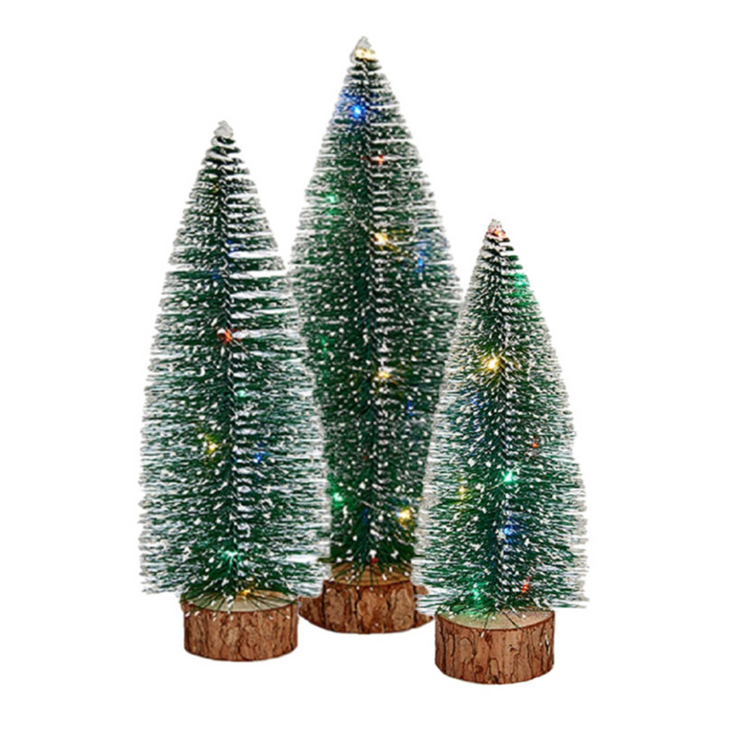 Kleine-mini Decoratie Kerstboompjes Set Van 3x St Met Gekleurd Licht 25-35 Cm Kerstdorpen