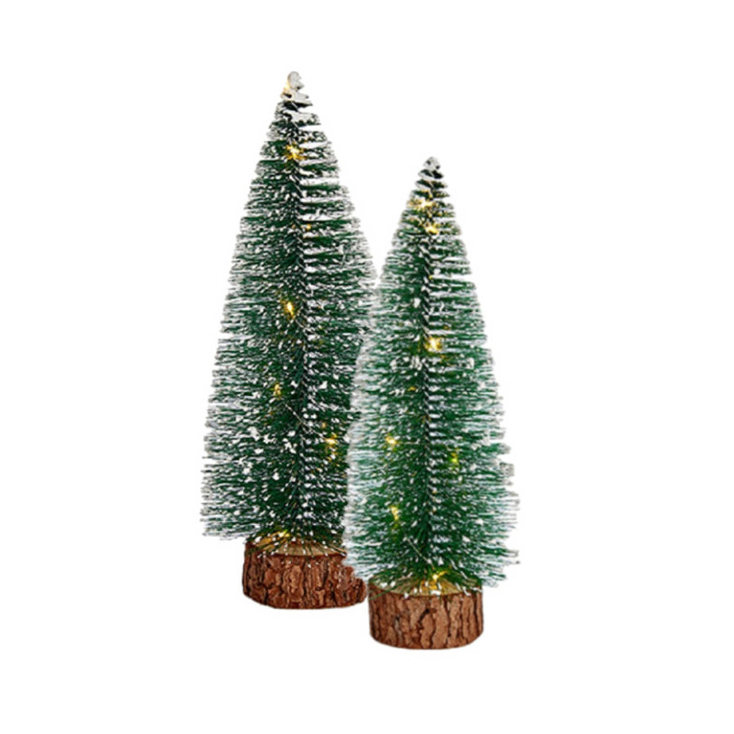 Kleine-mini Decoratie Kerstboompjes Set Van 2x St Met Licht 25-30 Cm Kerstdorpen