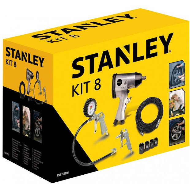 Stanley Luchtgereedschap Set Auto 9045769STN - Complete Set Incl. Luchtpistool en Slagmoersleutel - Metaal