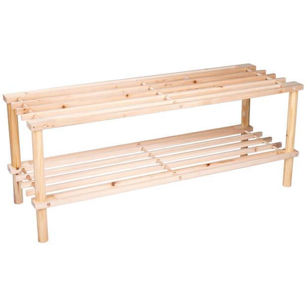 Alpina Schoenenrek - hout - 2-laags - 74 x 26 x 30 cm - schoenenbank - Schoenenrekken