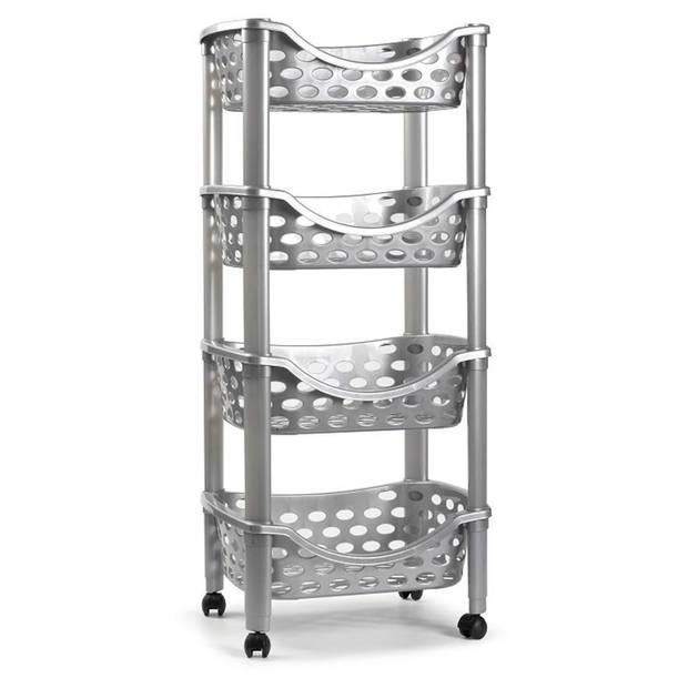 PlasticForte Trolley op wieltjes - 4-laags - zilver - kunststof - 88cm - Opberg trolley