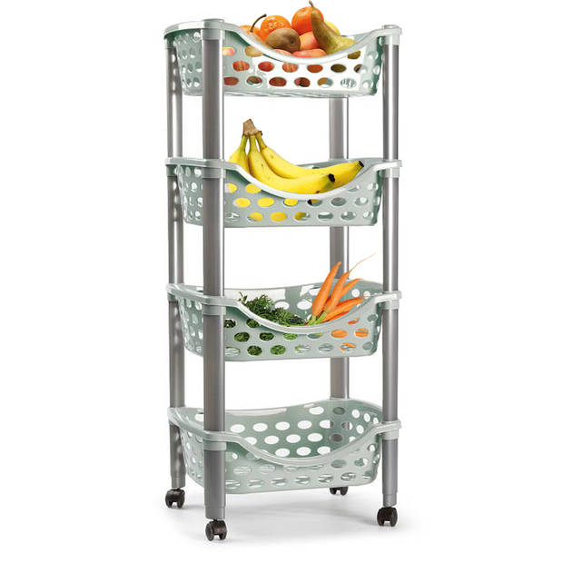 Plasticforte Trolley wieltjes - 4-laags - groen - kunststof - 40x88 cm - Opberg trolley