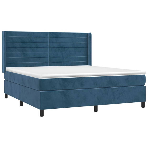 vidaXL Boxspring met matras en LED fluweel donkerblauw 180x200 cm