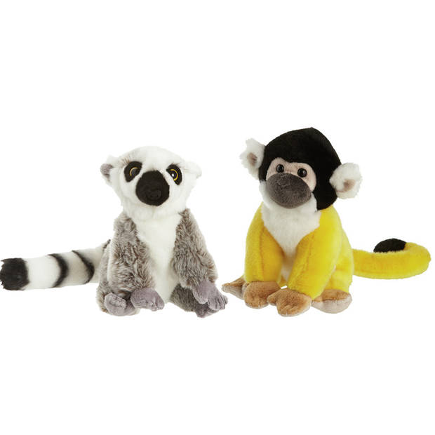 Apen serie zachte pluche knuffels 2x stuks - Maki aap en Squirrel aap van 18 cm - Knuffeldier