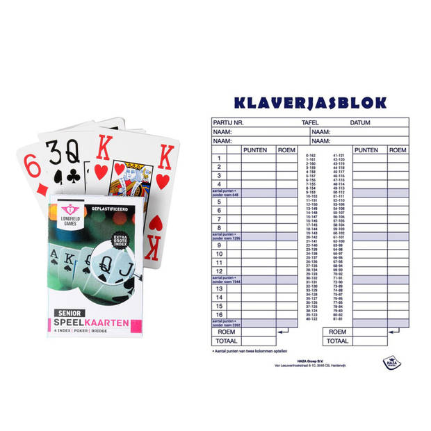 Scoreblok Klaverjassen spel 50 vellen met 2 pakjes speelkaarten - Kaartspel