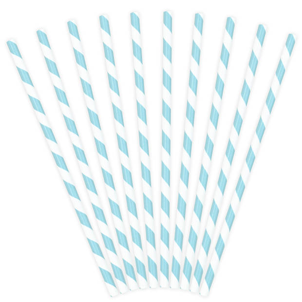 Drinkrietjes - papier - 10x - strepen wit/blauw - 19,5 cm - rietjes - Drinkrietjes