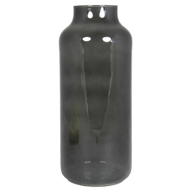 Bela Arte Bloemenvaas Milan - transparant smoke grijs glas - D15xH35 cm - melkbus vaas met smalle hals - Vazen