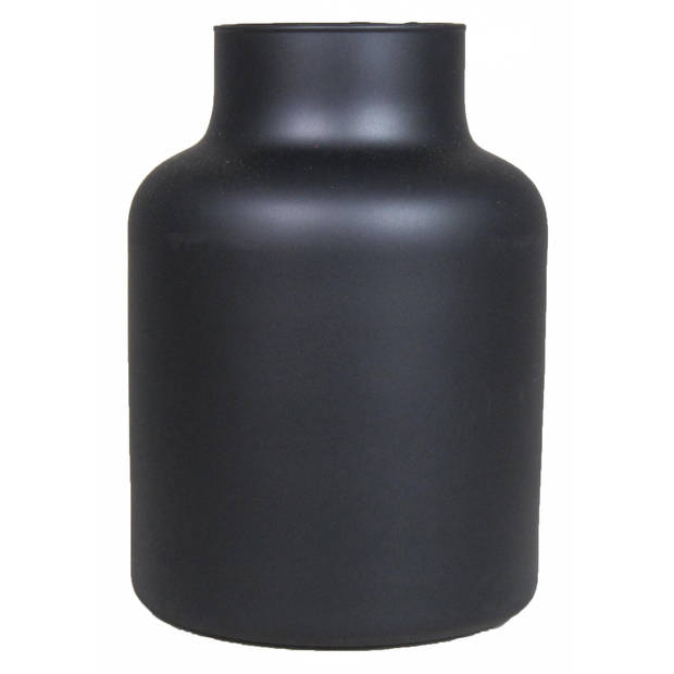Floran Bloemenvaas Milan - mat zwart glas - D15 x H20 cm - melkbus vaas met smalle hals - Vazen