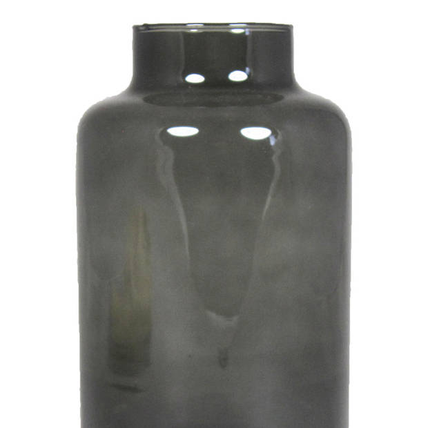 Bela Arte Bloemenvaas Milan - transparant smoke grijs glas - D15xH25 cm - melkbus vaas met smalle hals - Vazen