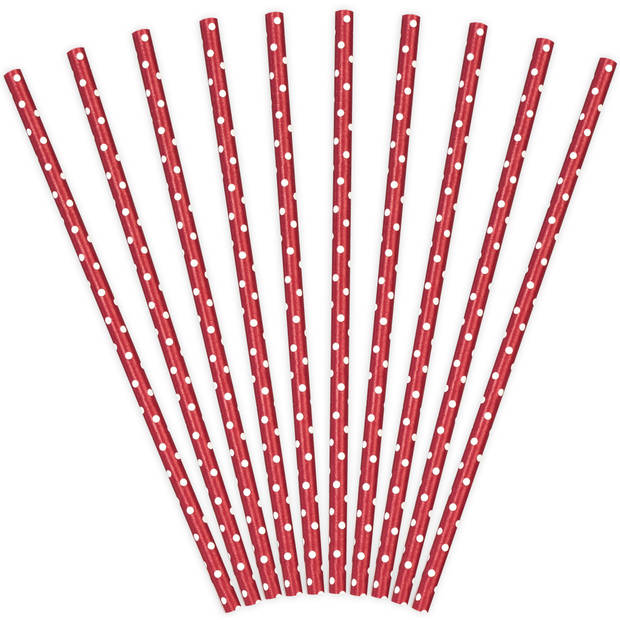 Drinkrietjes - papier - 50x - rood/wit polkadots - 19,5 cm - rietjes - Drinkrietjes