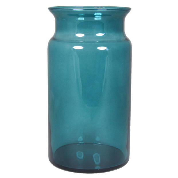 Set van 2x bloemenvazen - turquoise blauw/transparant glas - H29 x D16 cm - Vazen